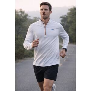 Brooks 211451 Run Happy Dash 1/2 Zip 2.0 Men's Size Large White Blue Pullover